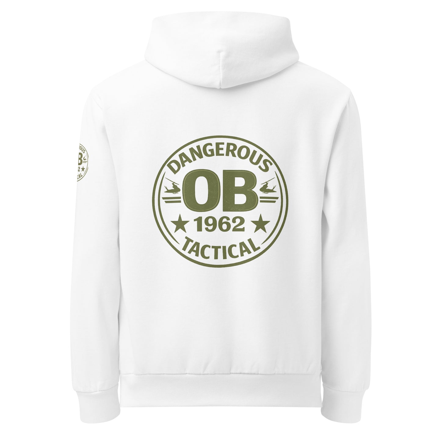 White Retro Urban hoodie T-shirt by OB DANGEROUS, featuring street-inspired design and comfortable fit, shown from the back.