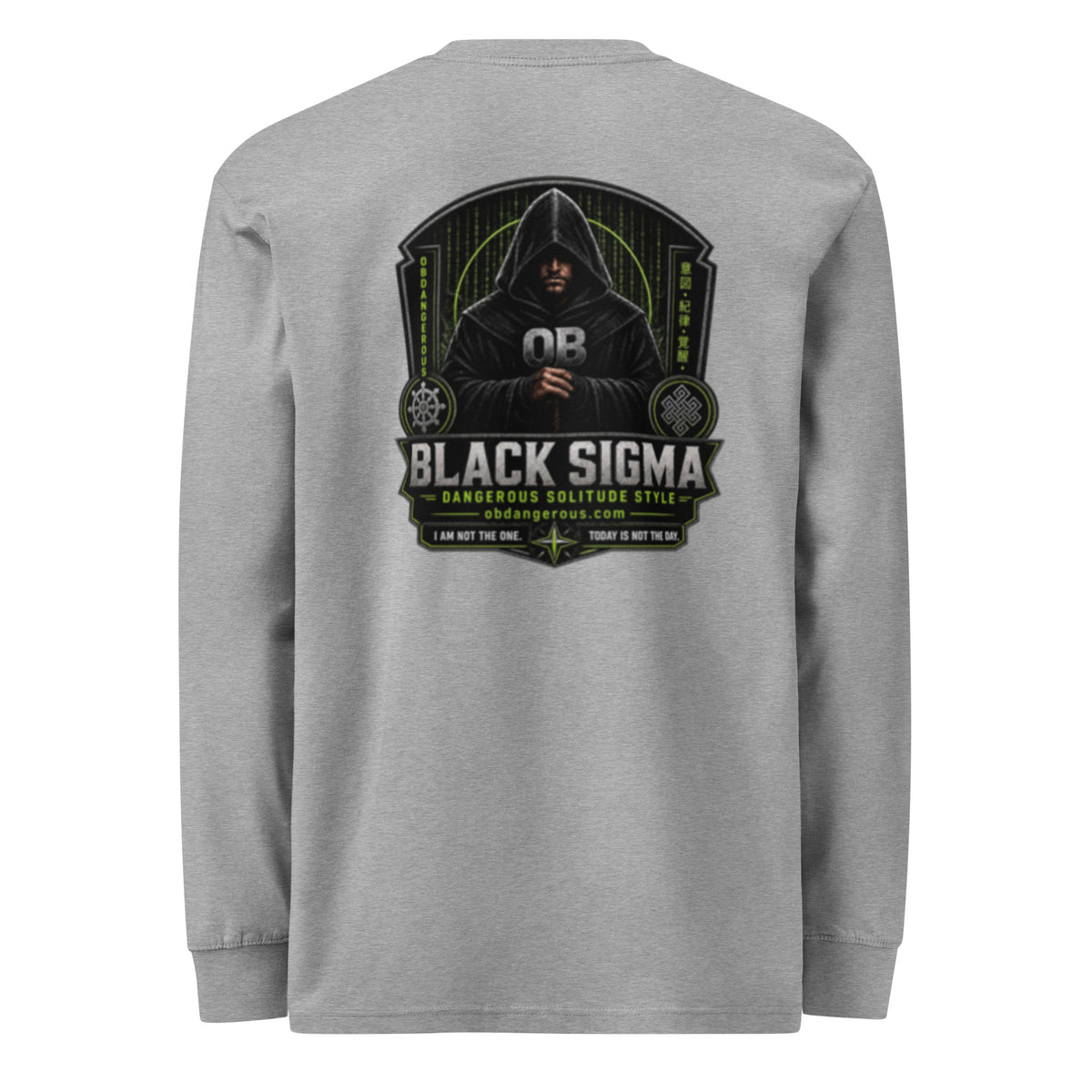 Black Sigma men's heavyweight long sleeve T-shirt in carbon grey, shown from the back with a relaxed fit and soft fabric.