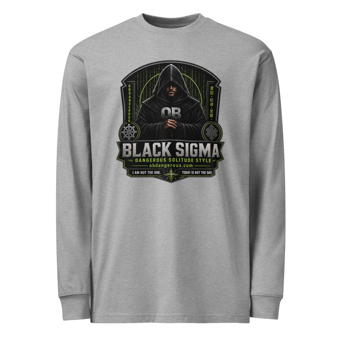 Black Sigma men's heavyweight long sleeve T-shirt in carbon grey, featuring a comfortable fit and durable fabric for gym and street wear.