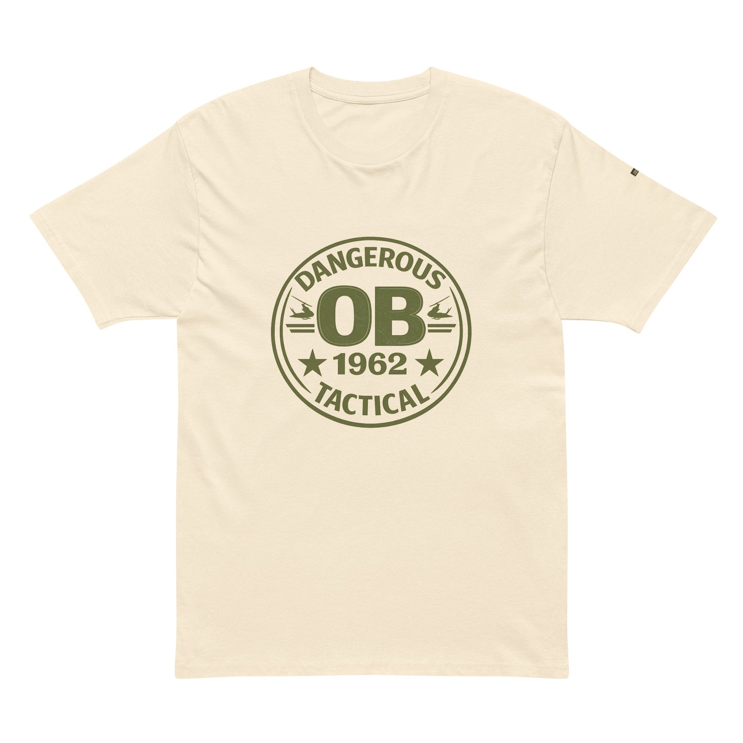 Men's premium short sleeve tee by OB DANGEROUS, vintage white cotton shirt with a classic fit, ideal for gym and streetwear.