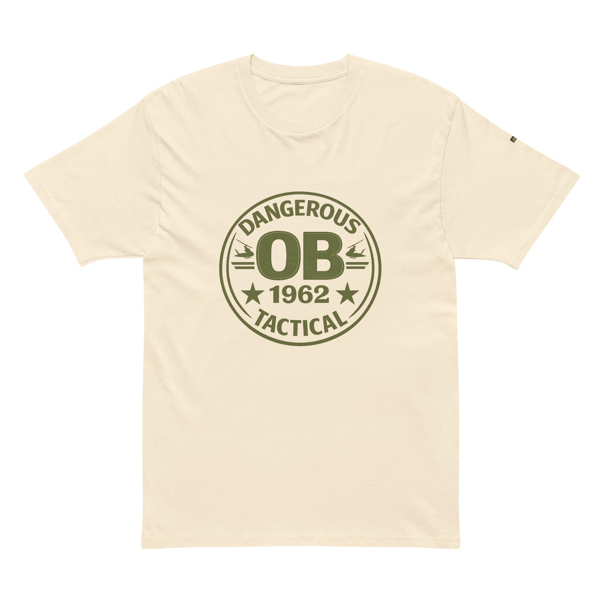 Men's premium short sleeve tee by OB DANGEROUS, vintage white cotton shirt with a classic fit, ideal for gym and streetwear.