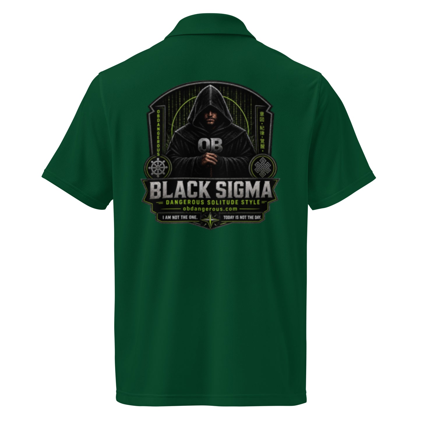 Black Under Armour men's polo shirt with embroidered OB DANGEROUS logo, designed for gym and street wear, shown from the back.