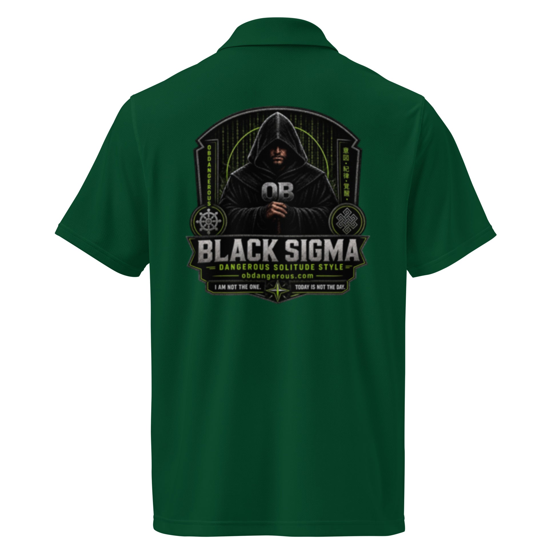 Black Under Armour men's polo shirt with embroidered OB DANGEROUS logo, designed for gym and street wear, shown from the back.
