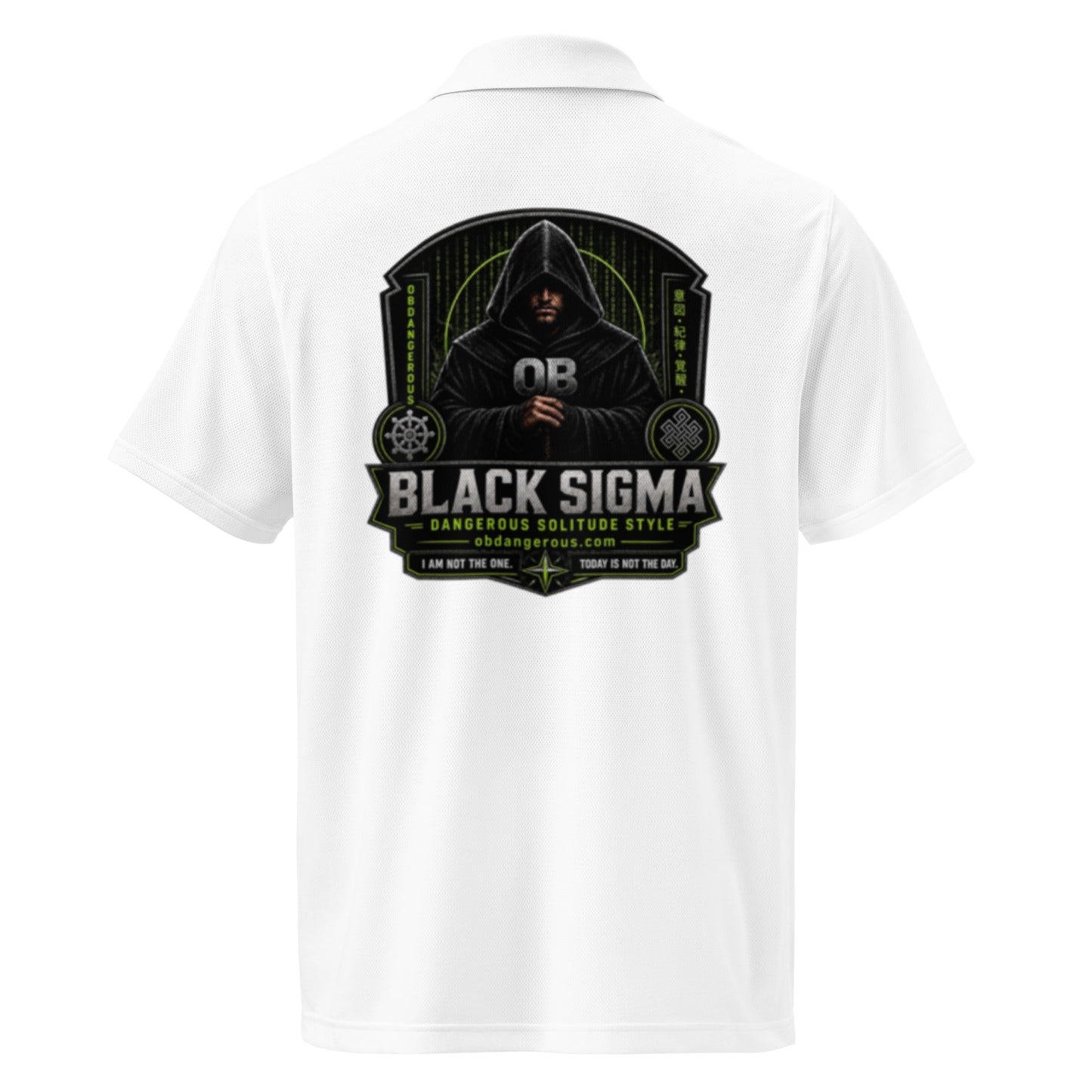 Black Sigma OBD Under Armour men's polo with embroidered logo, visible back design, made for gym, street, and everyday wear.