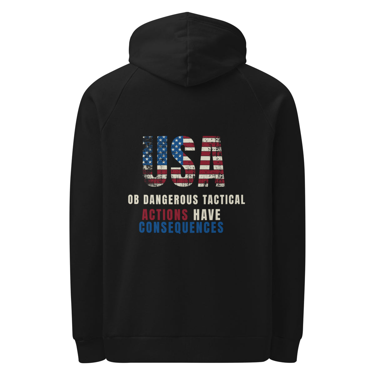 Black Under Armour Rival Fleece hoodie for men, featuring "Actions Have Consequences" graphic, designed for gym, street, and casual wear.