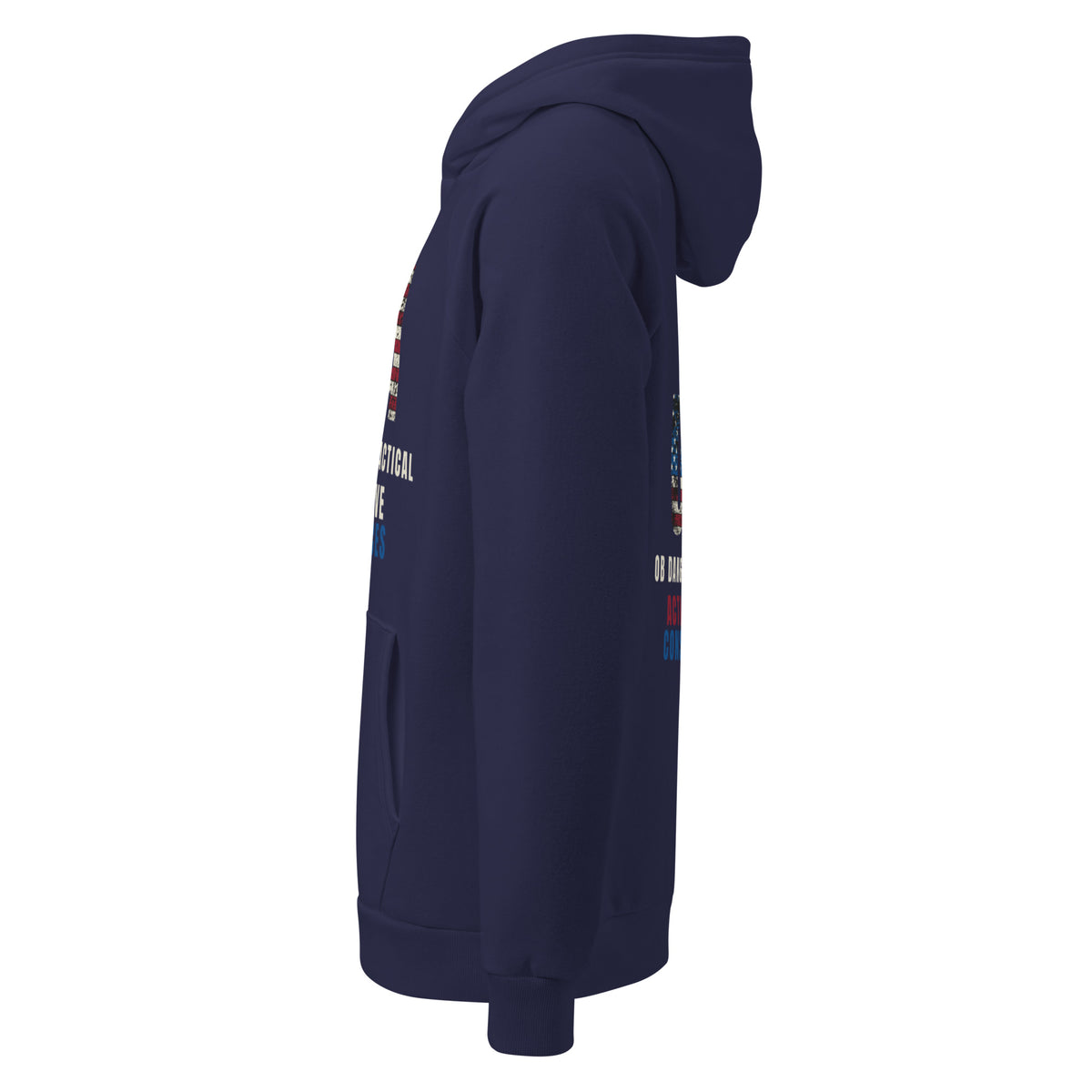 Men's Under Armour Rival Fleece hoodie in navy, featuring "Actions Have Consequences" design, for gym, street, and casual wear.