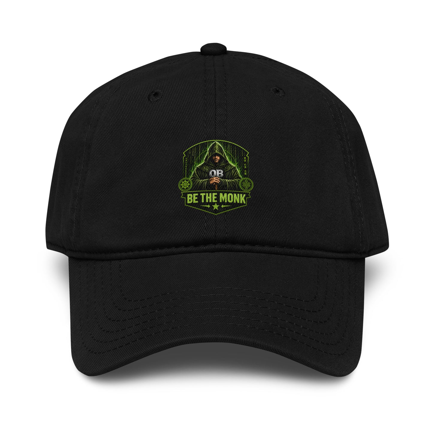 OB DANGEROUS Be The Monk washed baseball cap in black, featuring a front embroidered design, suitable for gym and streetwear styles.