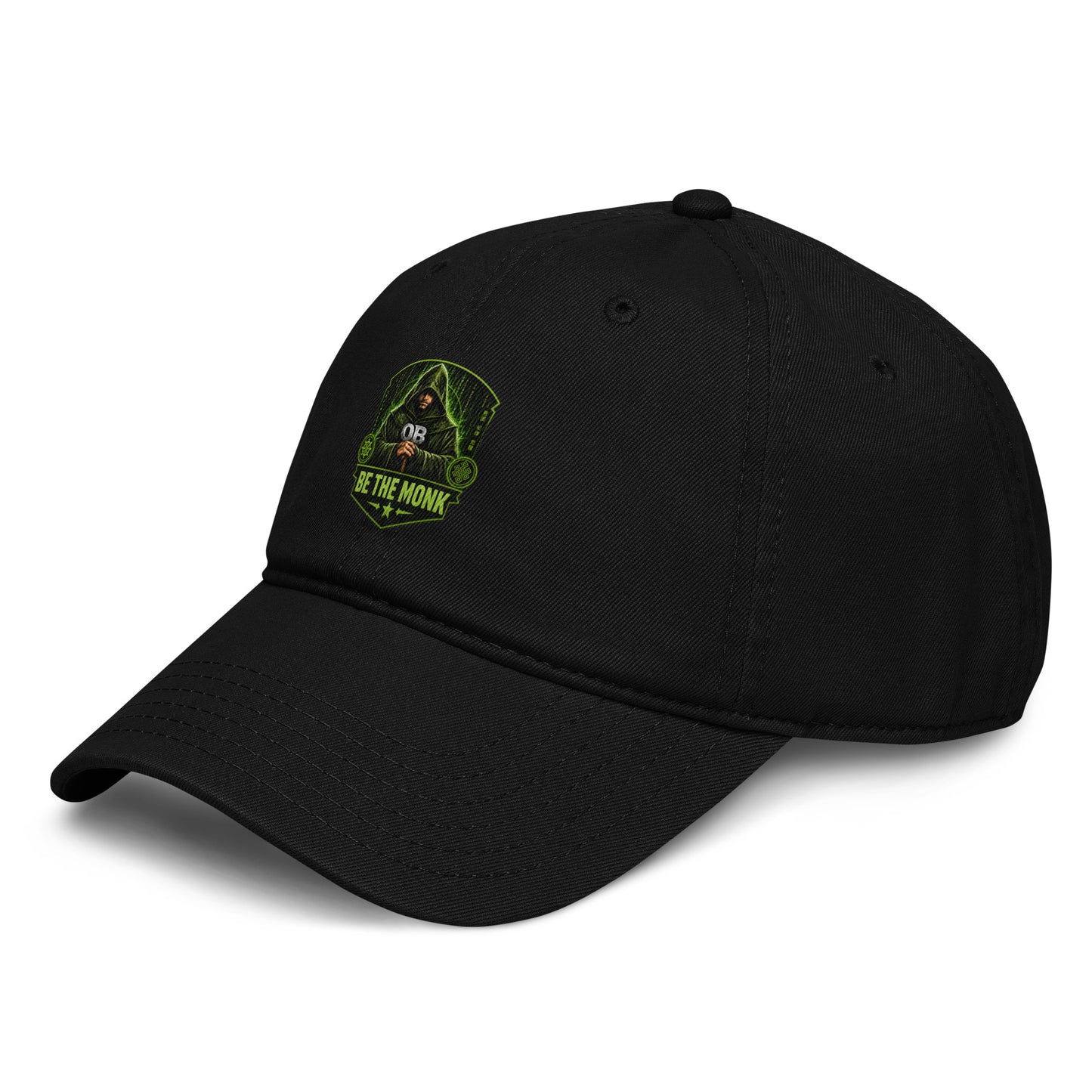 Black OBD Be The Monk baseball cap by OB DANGEROUS, washed cotton, front logo, adjustable strap, casual streetwear style.