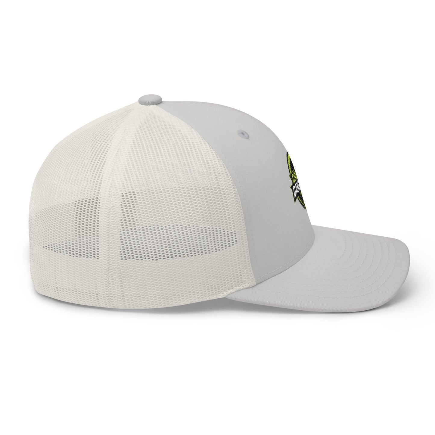 OB DANGEROUS OBD TAO Calm trucker cap with silver embroidery, stylish retro trucker hat for gym and street wear.