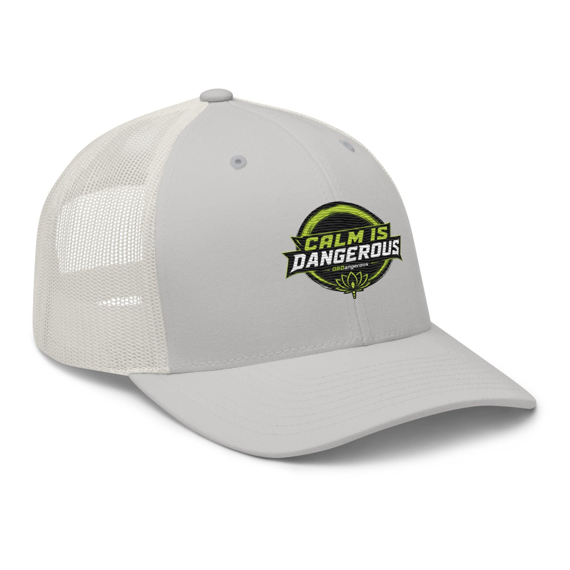 OB DANGEROUS OBD TAO Calm embroidered trucker cap in silver with front embroidery, stylish retro design for gym and street wear