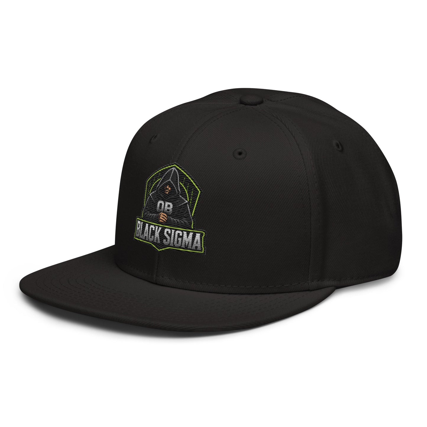 Black Sigma OBD Dangerous embroidery snapback hat, stylish men's cap with flat brim and adjustable strap, front view.