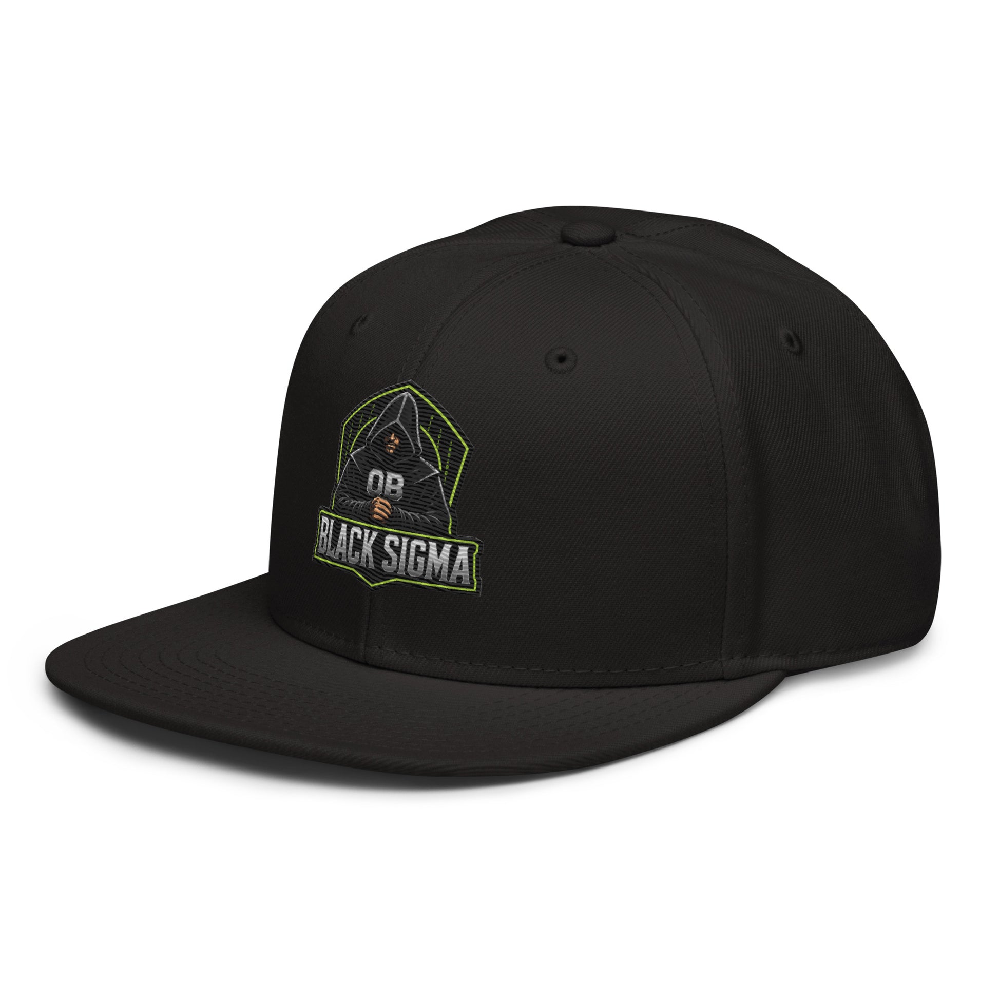 Black Sigma OBD Dangerous embroidery snapback hat, stylish men's cap with flat brim and adjustable strap, front view.