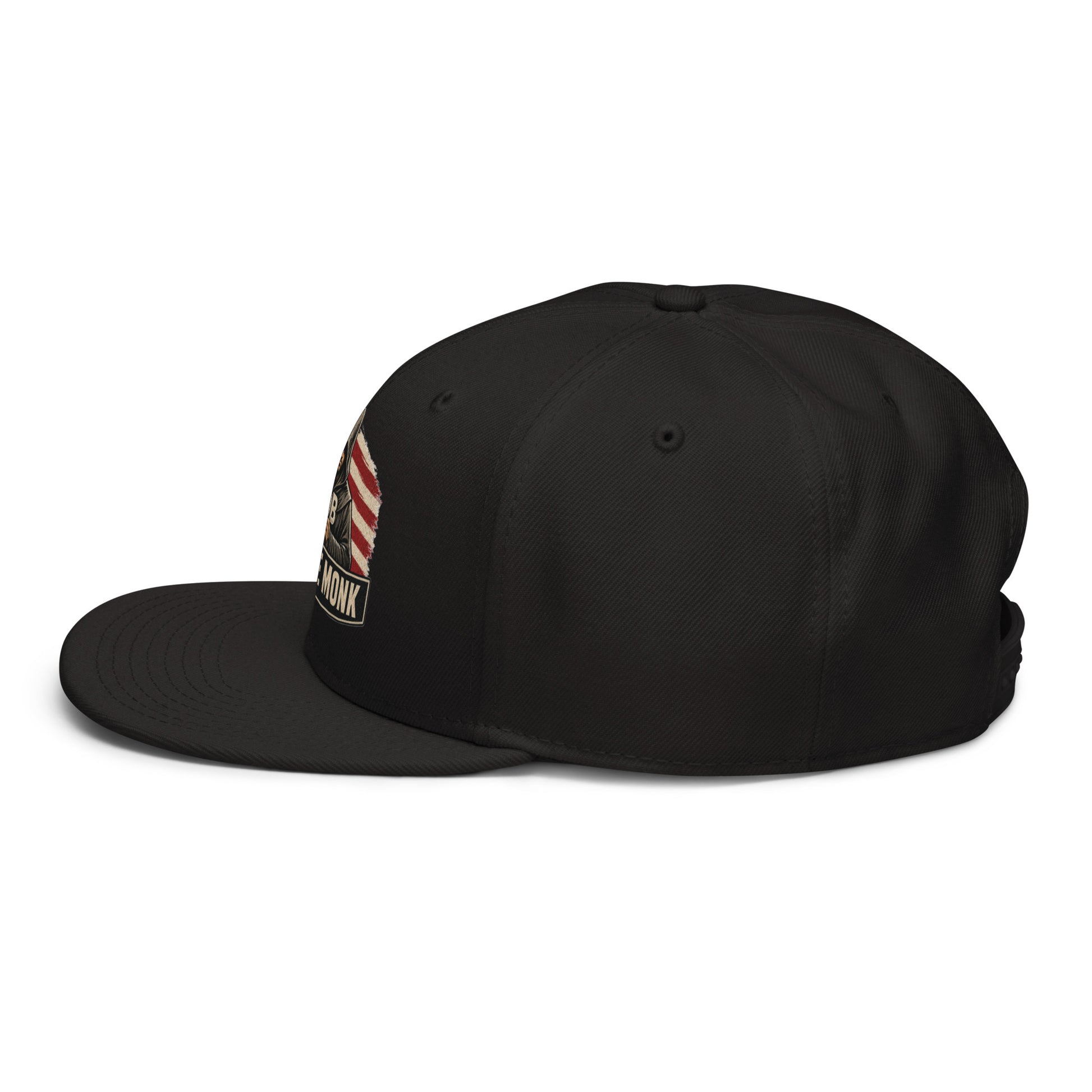 Black OB Dangerous Be The Monk snapback hat with embroidered design, viewed from the left side, stylish gym and streetwear accessory