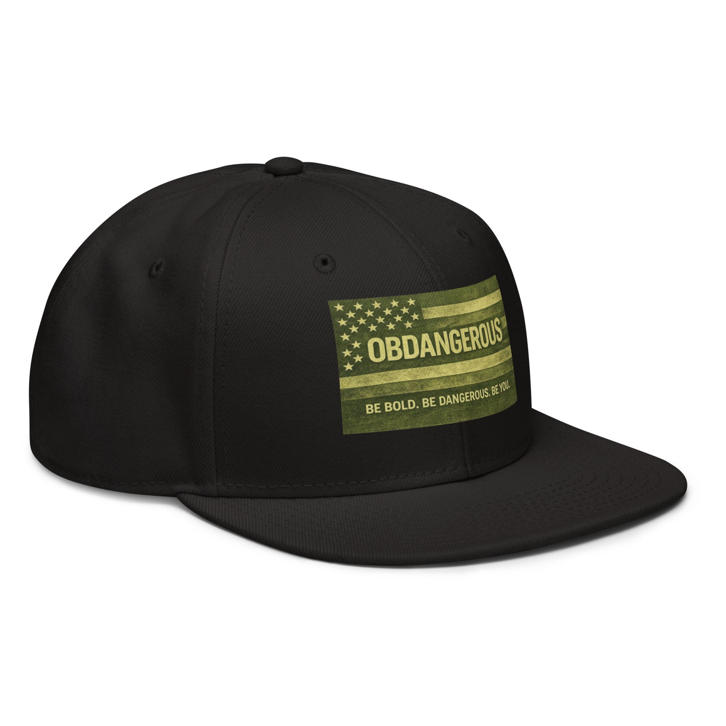 Black embroidered snapback hat by OB DANGEROUS, featuring detailed front embroidery and a structured brim.