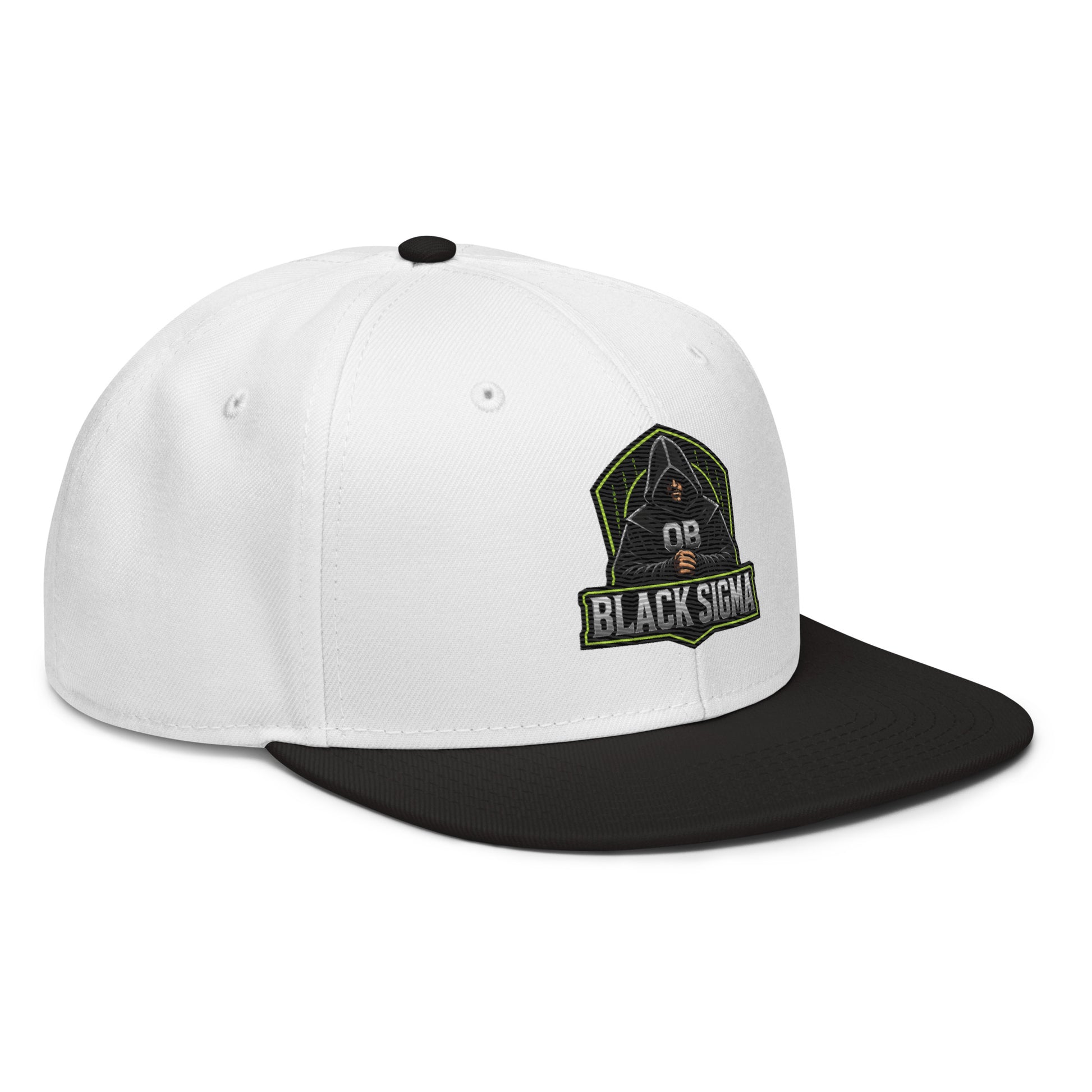 Black Sigma OBD Dangerous embroidered snapback hat with white logo, front view showing adjustable snap closure and flat brim.