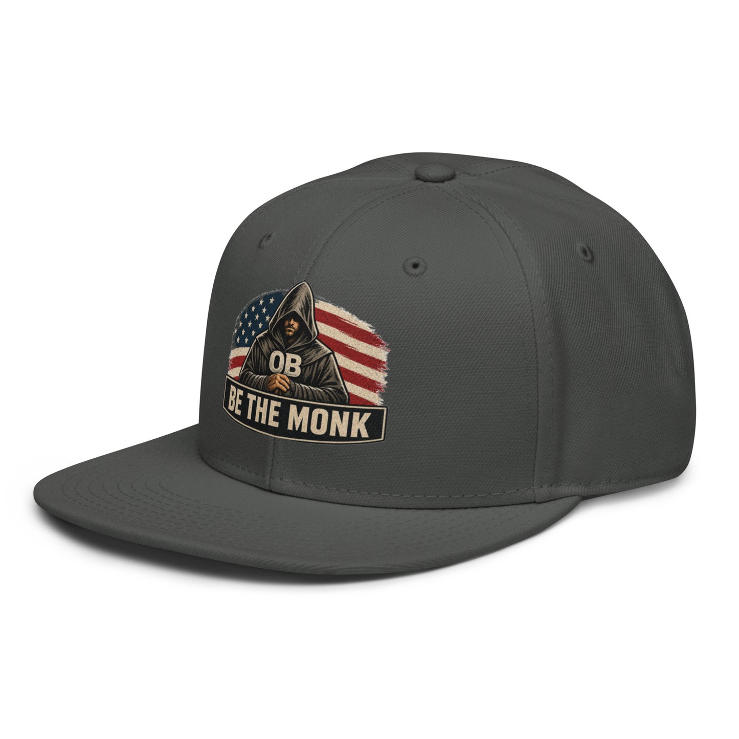 Charcoal gray Be The Monk OBDangerous embroidered snapback hat with front logo, designed for gym and streetwear style.