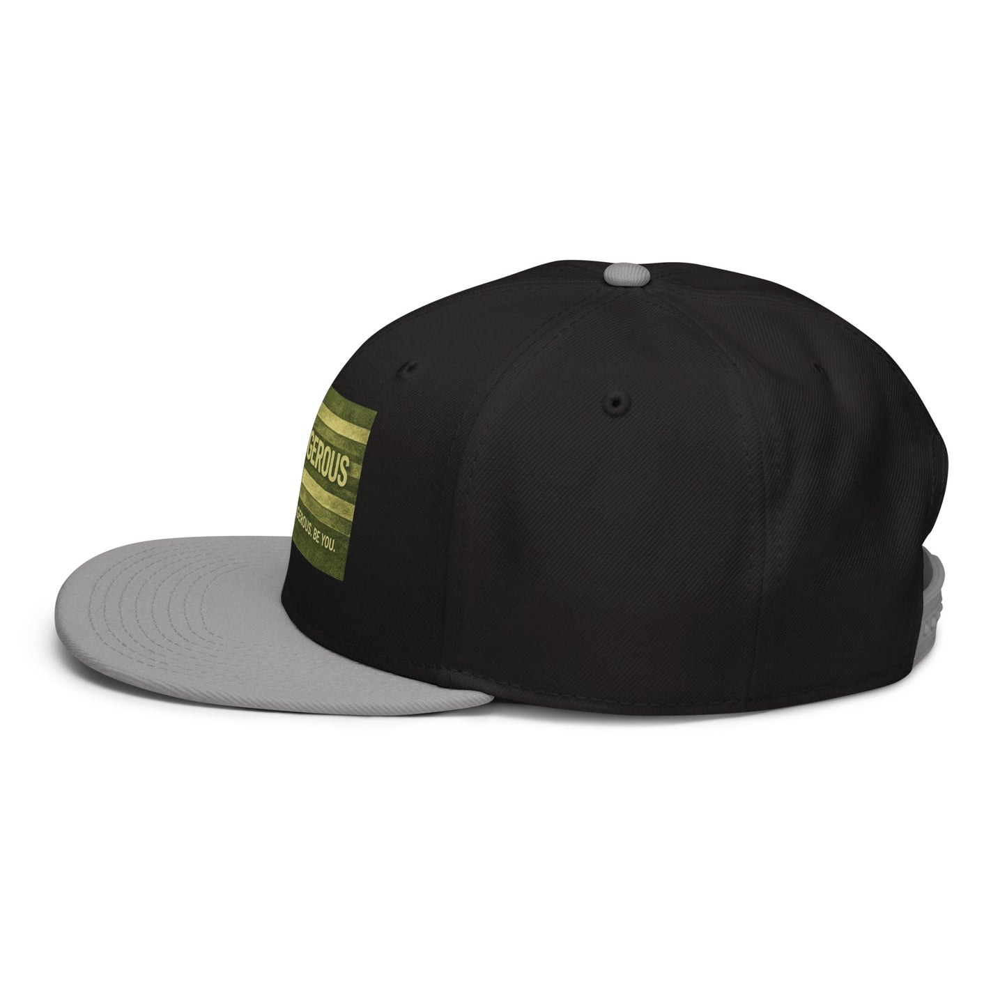 Gray and black embroidered snapback hat by OB DANGEROUS, featuring a stylish design for gym and street wear.