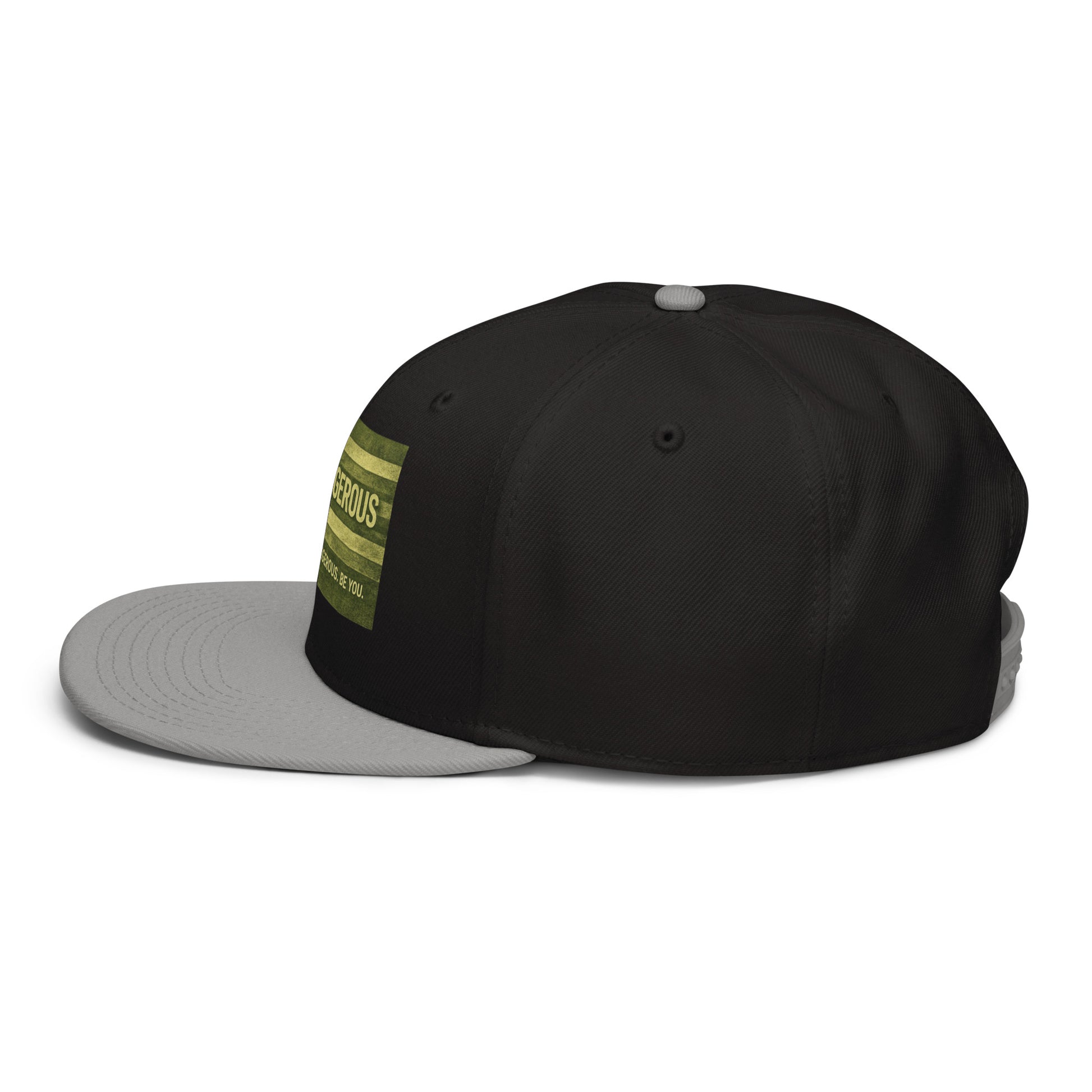 Gray and black embroidered snapback hat by OB DANGEROUS, featuring a stylish design for gym and street wear.