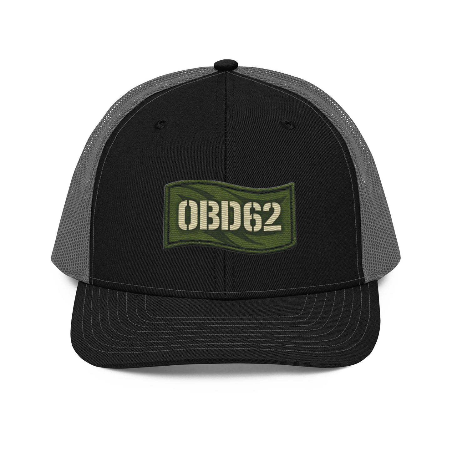 Black OB DANGEROUS OBD62 trucker cap with embroidered logo, snapback style, charcoal front panel, casual streetwear accessory