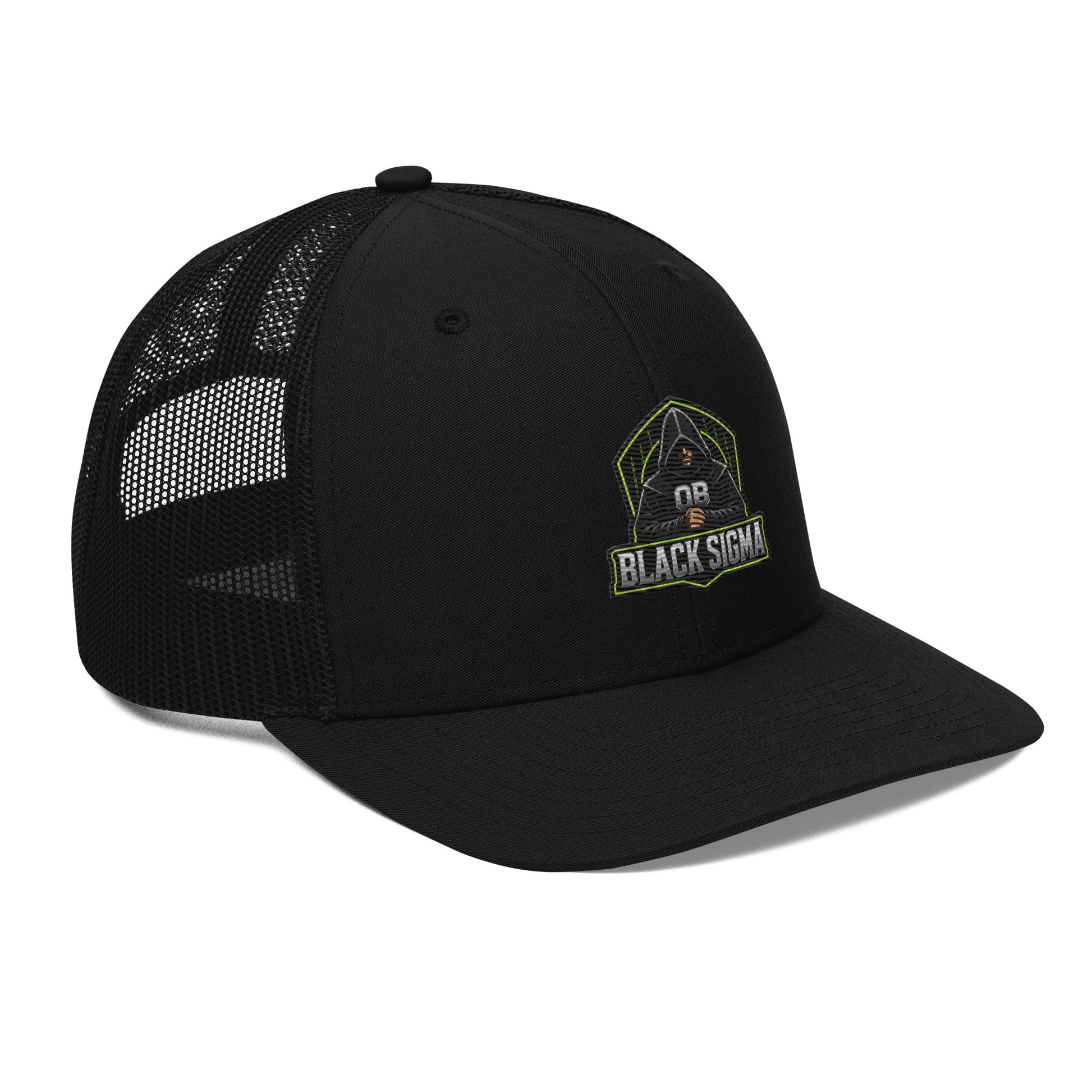 Black Sigma OBD Dangerous embroidered trucker cap with snapback closure, featuring a stylish design for gym and street wear.