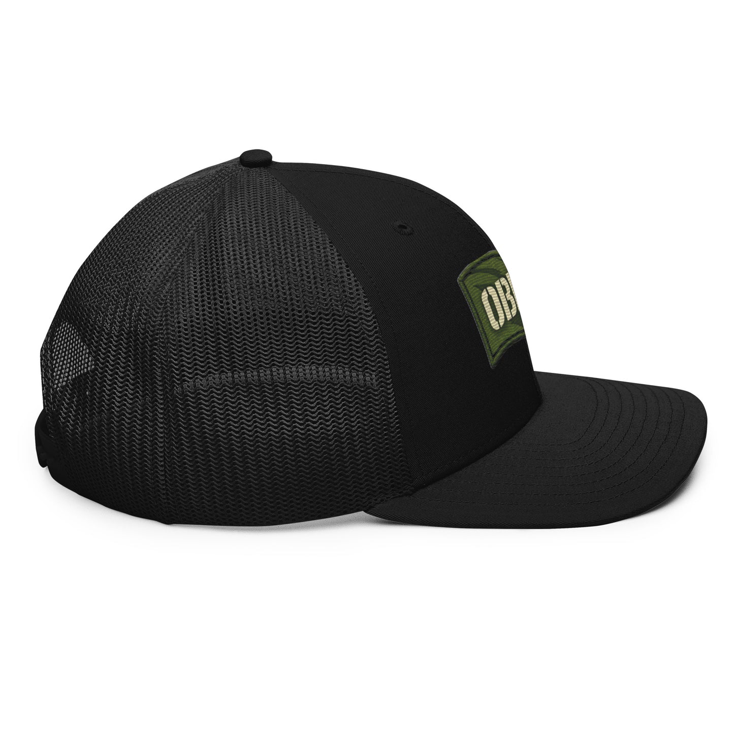 Black OB DANGEROUS OBD62 trucker cap with embroidered logo, shown from the right side, featuring a snapback closure.