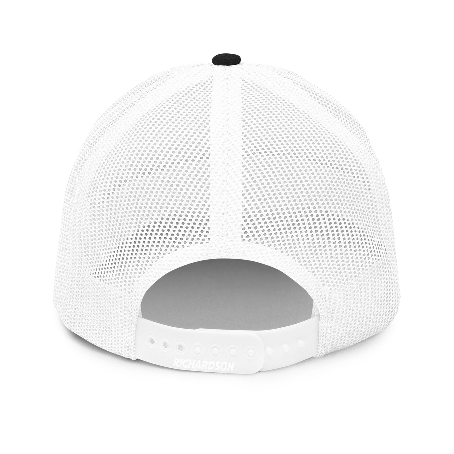 Black and white embroidered OBD62 Trucker Cap by OB DANGEROUS, featuring a classic snapback design for gym and streetwear.