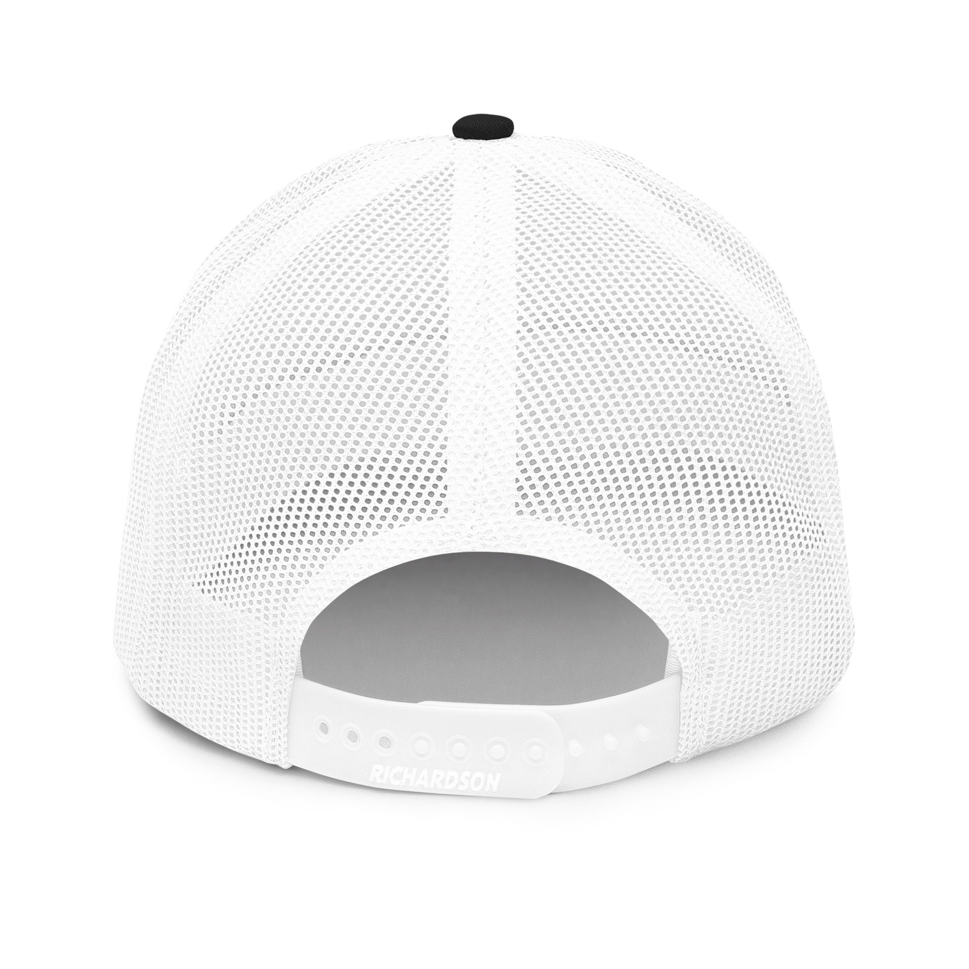 Black and white embroidered OBD62 Trucker Cap by OB DANGEROUS, featuring a classic snapback design for gym and streetwear.