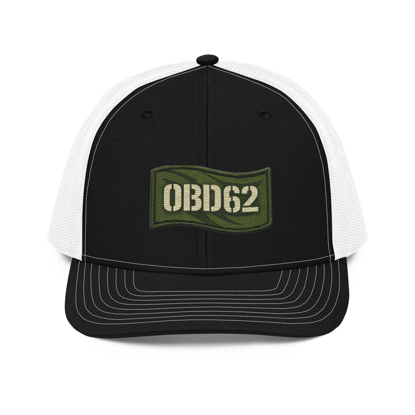 Black and white OB DANGEROY embroidered trucker cap with snapback closure, designed for gym, street, and casual wear.