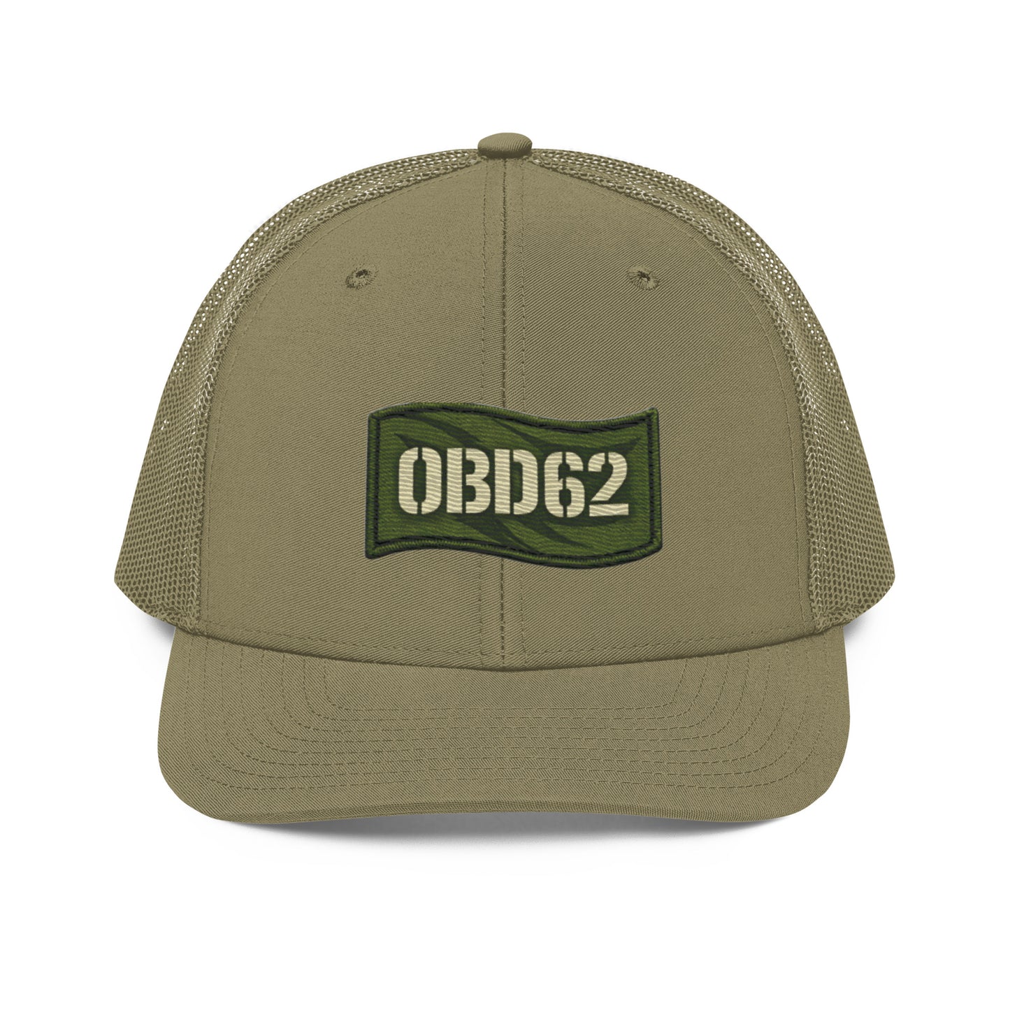 OB DANGEROUS OBD62 embroidered trucker cap in loden green with snapback closure, suitable for gym, street, and casual wear.