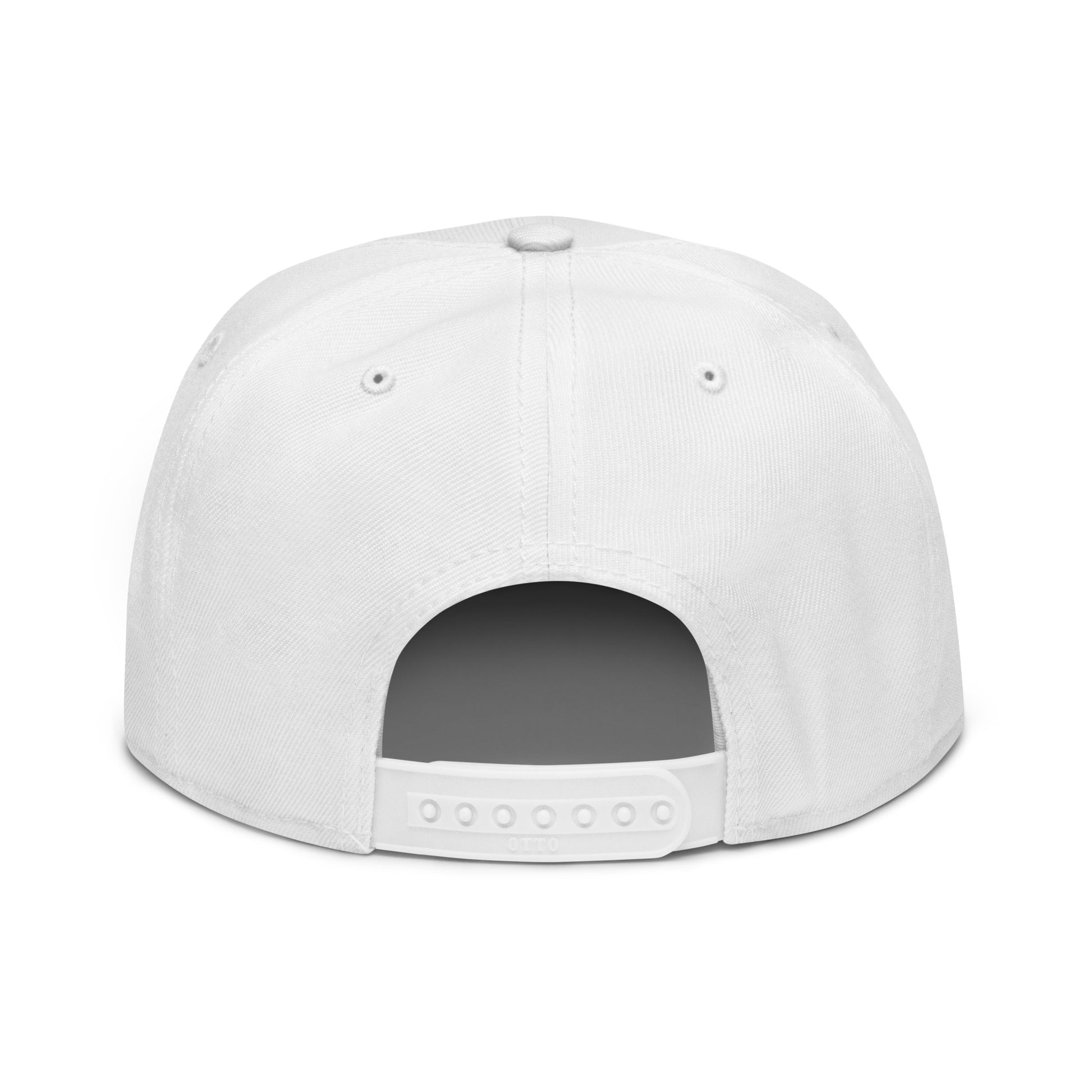 White embroidered snapback hat by OB DANGEROUS featuring bold embroidery design, perfect for gym and streetwear styles.