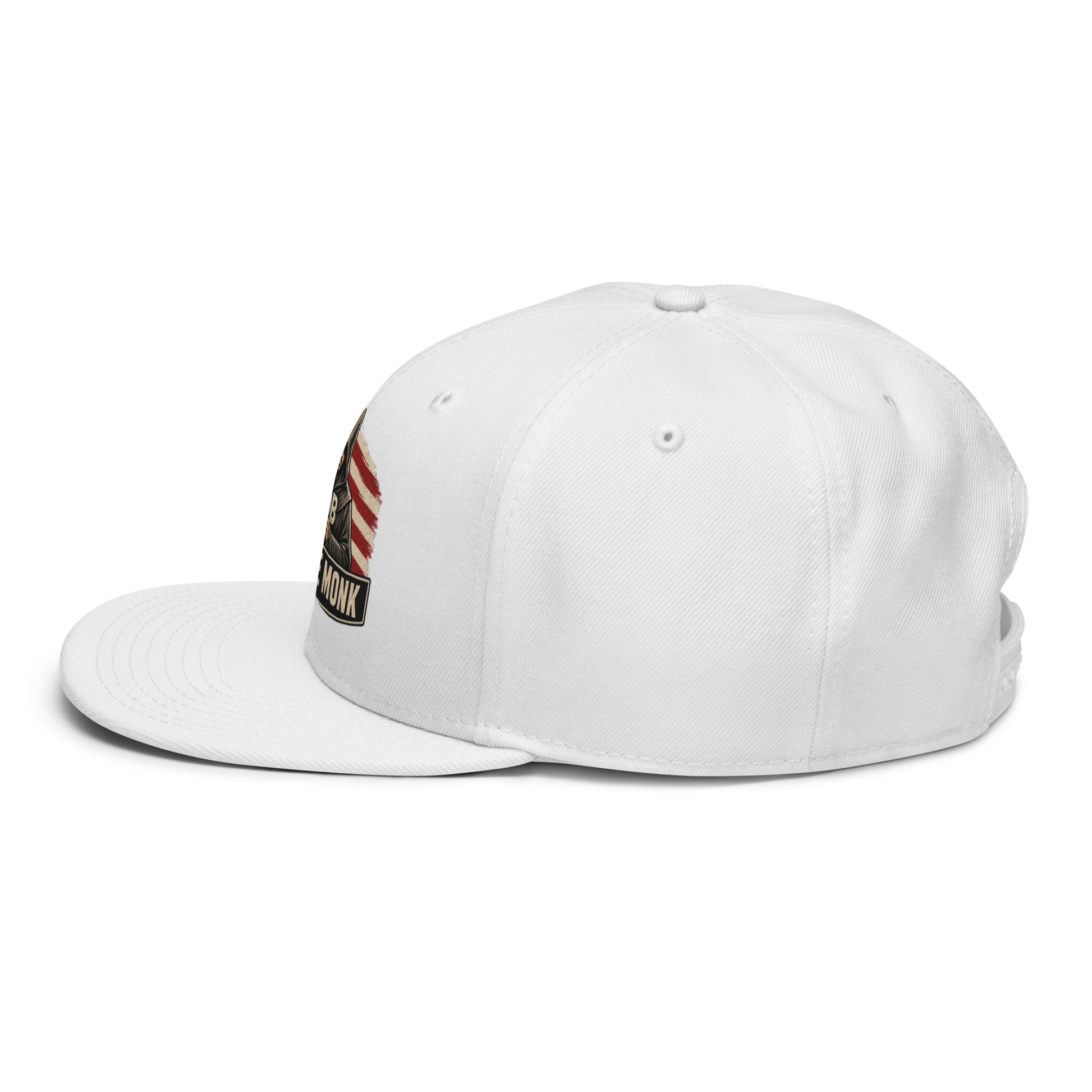 White Be The Monk OB DANGEROUS snapback hat with embroidered logo on left side, designed for gym and streetwear style.