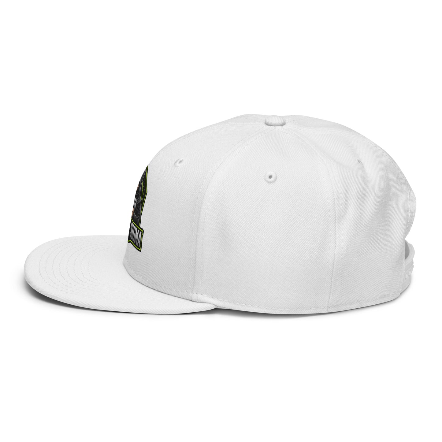 Black Sigma OBD Dangerous embroidered snapback hat with white logo, viewed from the left side, suitable for gym and streetwear.