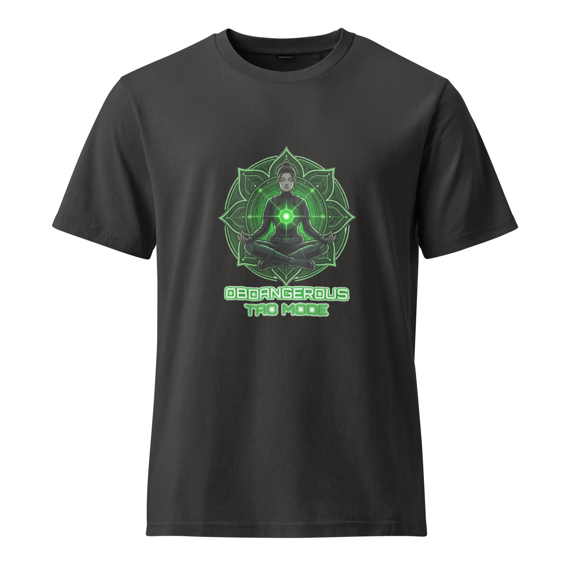 Unisex black garment-dyed vintage T-shirt by OB DANGEROUS, featuring a casual streetwear style and comfortable fit.