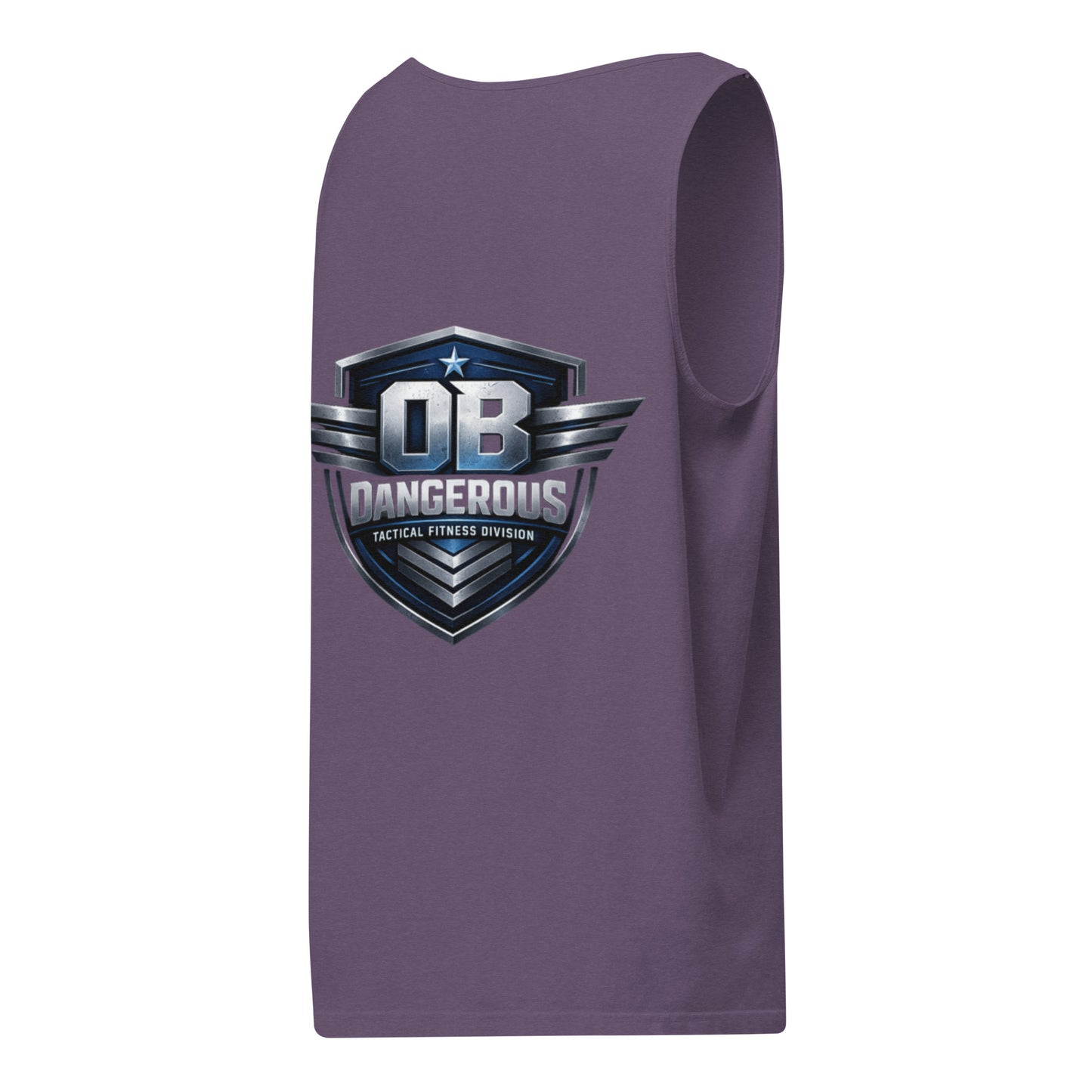 Unisex garment-dyed tactical fitness tank top in grape color, designed for gym and street wear by OB DANGEROUS.
