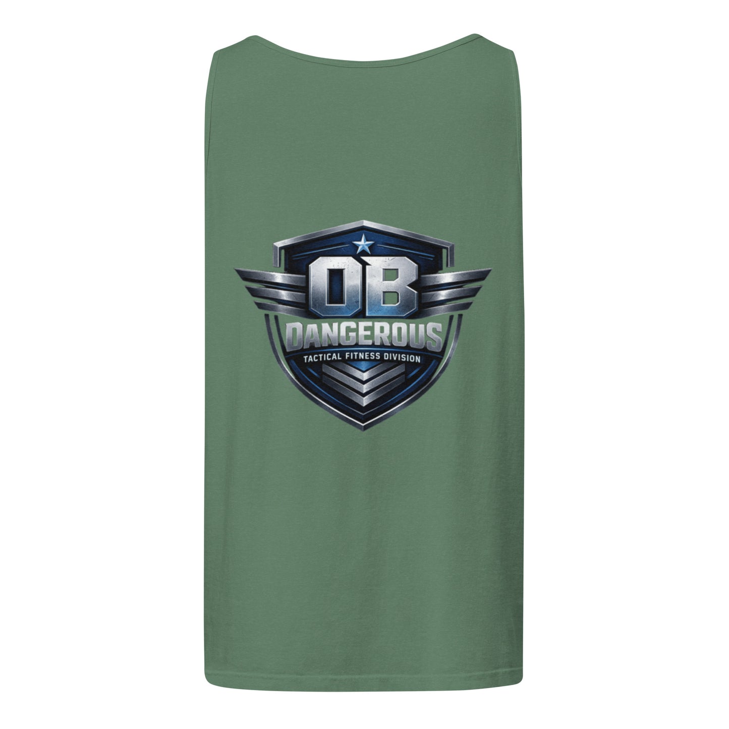 Light green unisex tactical fitness tank top by OB DANGEROUS, designed for gym and street wear, back view showing comfortable fit.