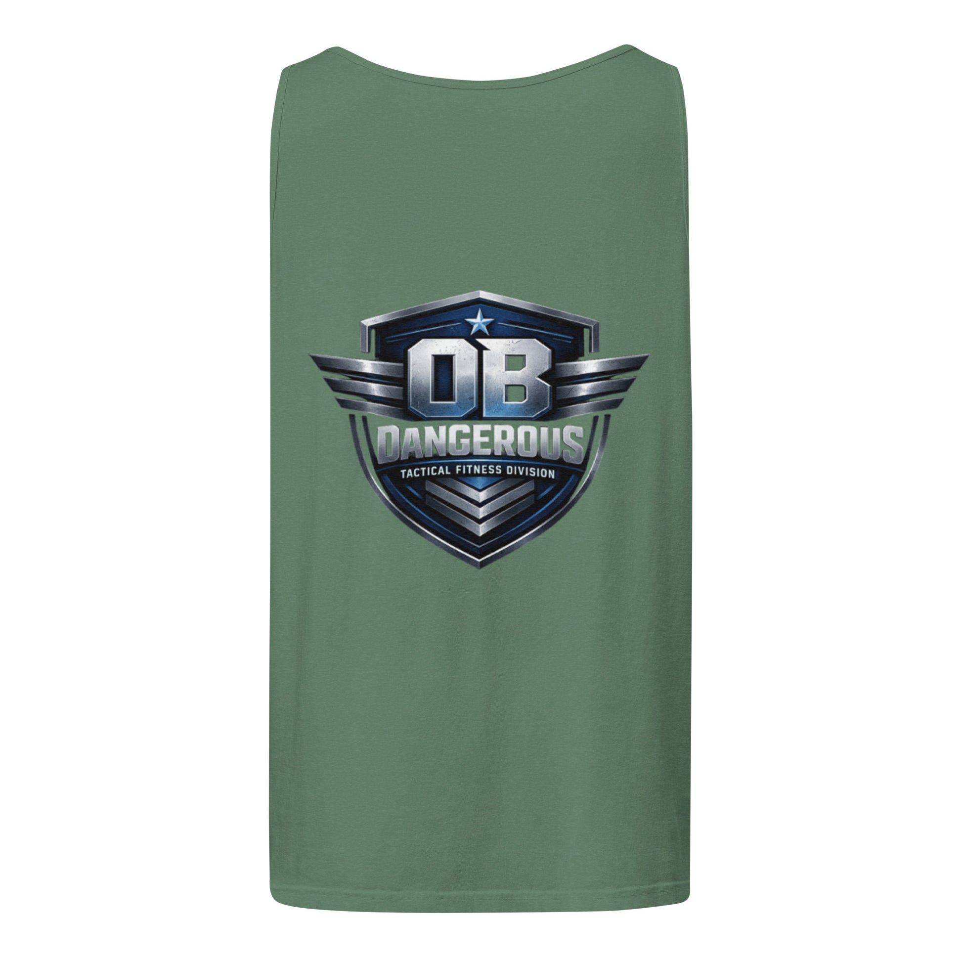 Light green unisex tactical fitness tank top by OB DANGEROUS, designed for gym and street wear, back view showing comfortable fit.