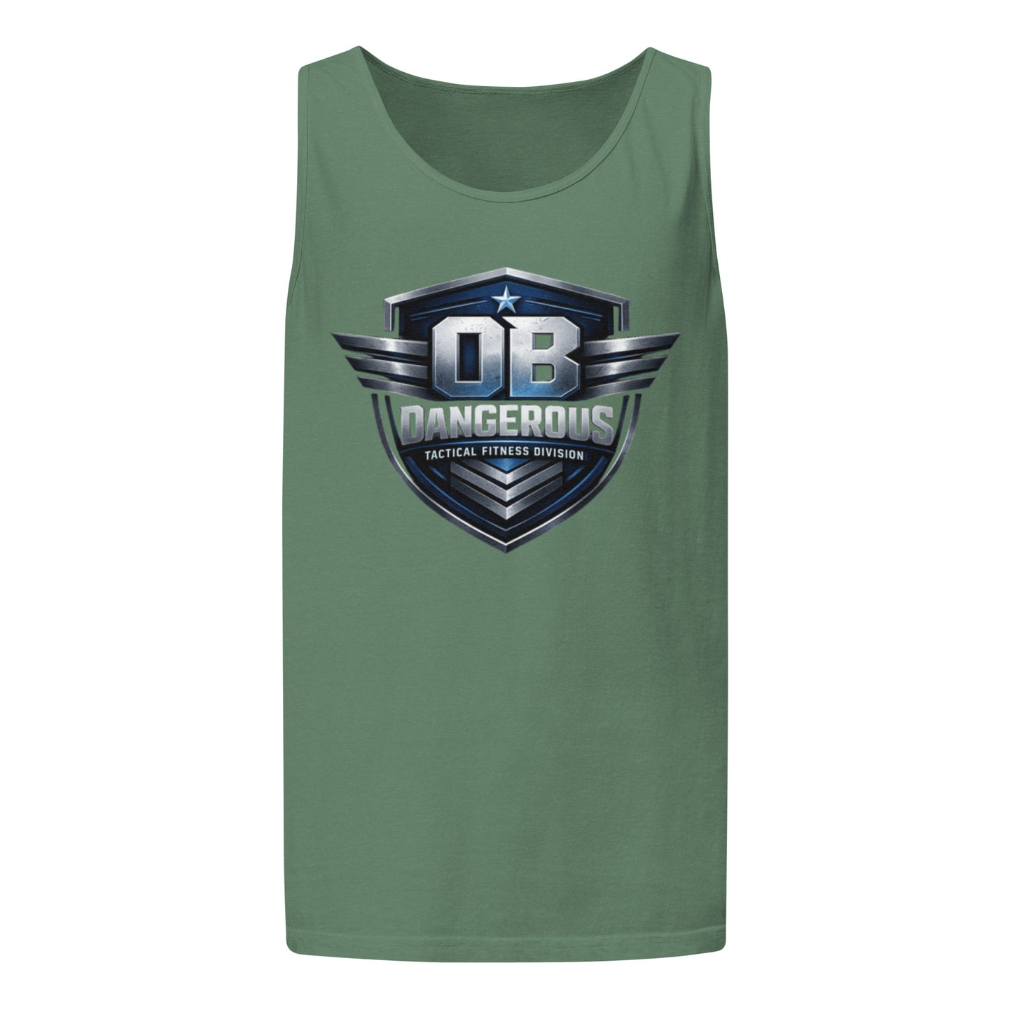 Light green unisex tactical fitness tank top by OB DANGEROUS, garment-dyed T-shirt for gym, street, and casual wear.