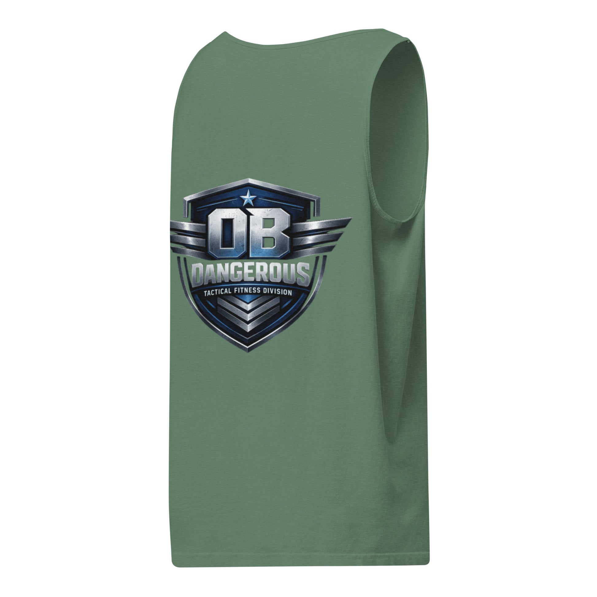 Unisex light green tactical fitness tank top by OB DANGEROUS, garment-dyed T-shirt suitable for gym, street, and casual wear.