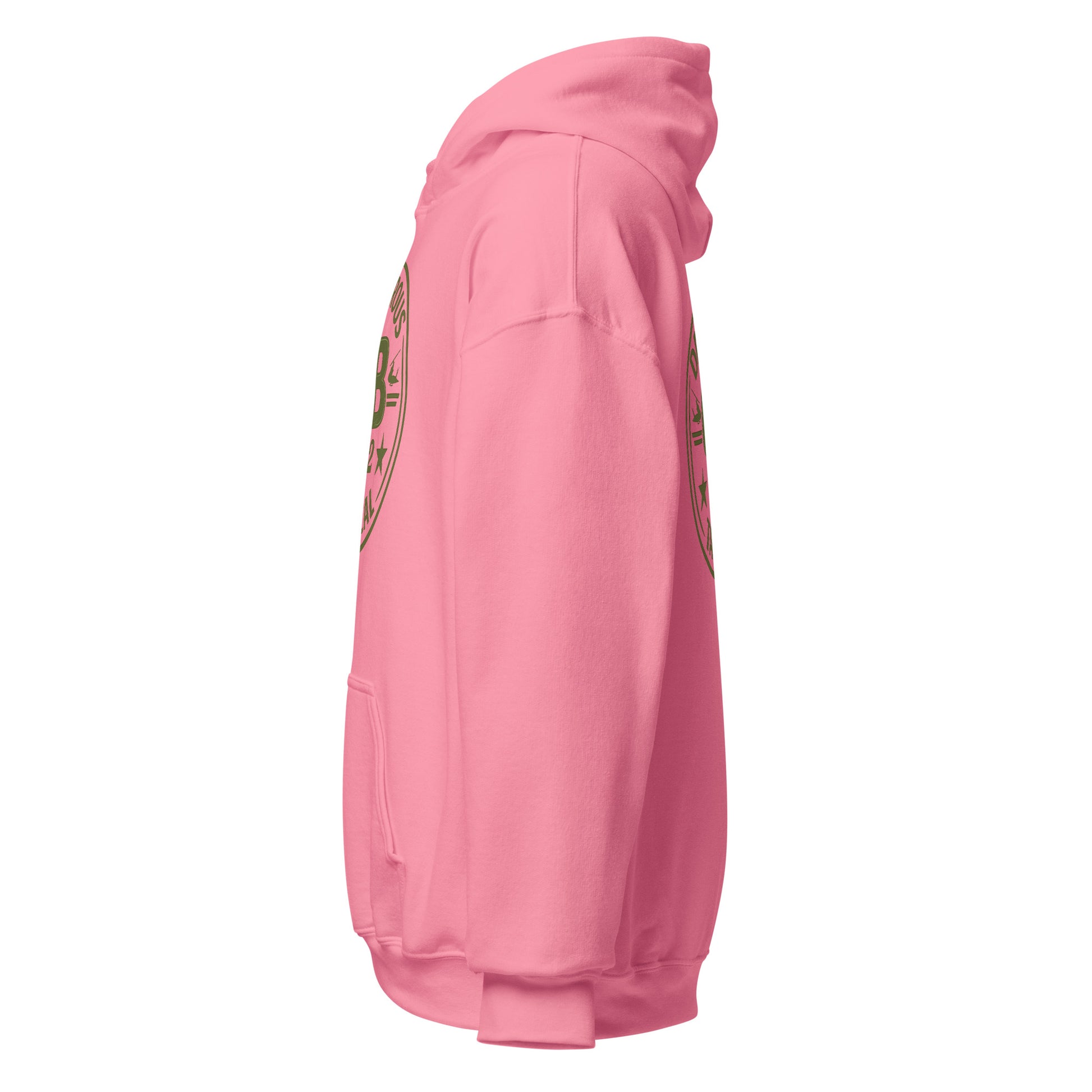 Unisex Retro OB DANGEROUS hoodie in azalea color, featuring bold graphic design, designed for gym, street, and casual wear.