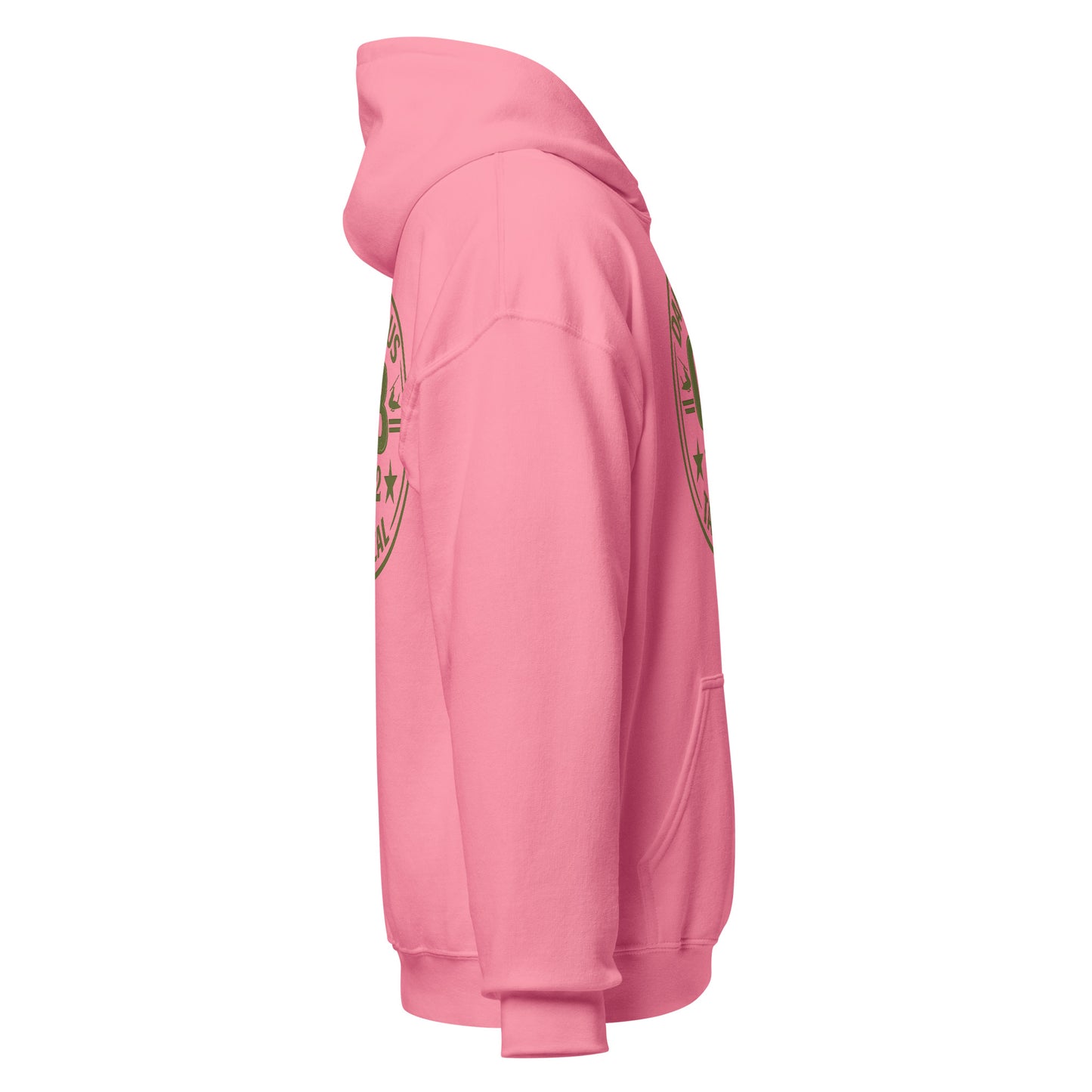 Unisex Retro OBDangerous hoodie in azalea color, featuring bold graphic design, made from heavy blend fabric for street and gym wear.