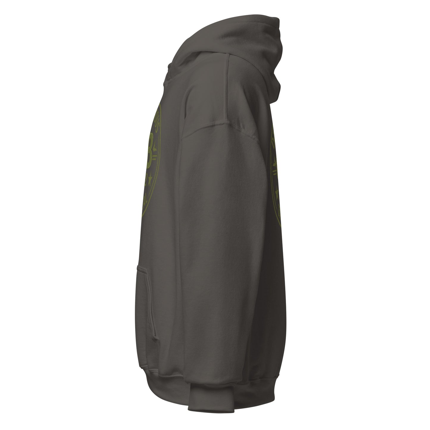 Charcoal unisex hoodie by OB DANGEROUS featuring bold graphic design, suitable for gym, street, and casual wear.