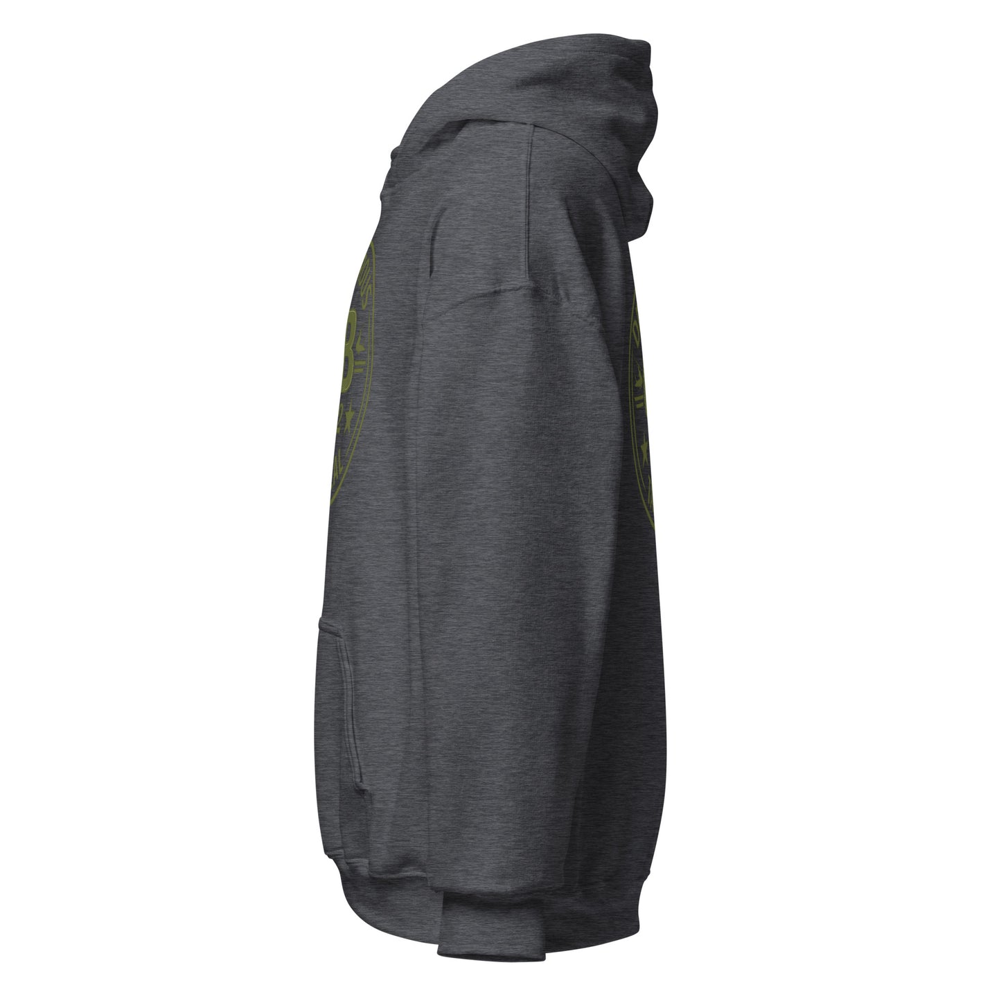 Dark heather unisex hoodie from OB DANGEROUS featuring bold graphic design, casual fit, and comfortable heavy-blend fabric.