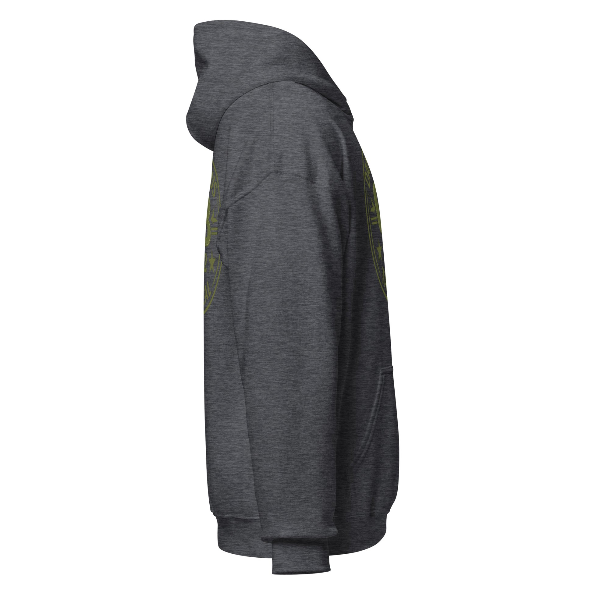 Dark heather unisex hoodie by OB DANGEROUS, designed for gym and street wear, featuring a casual, comfortable fit and bold style.