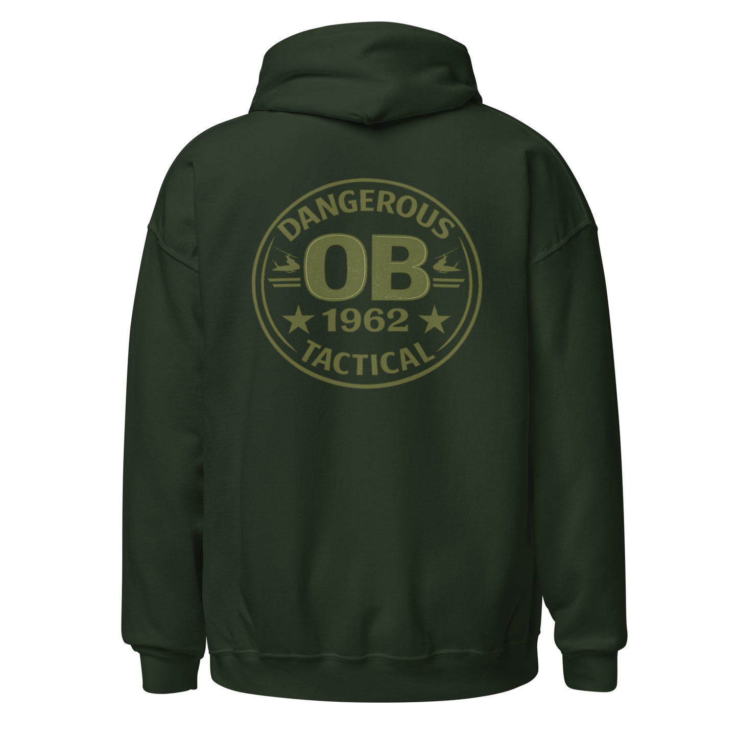 Forest green unisex hoodie by OB DANGEROUS, featuring a comfortable heavy-blend fabric and stylish design for gym and street wear.