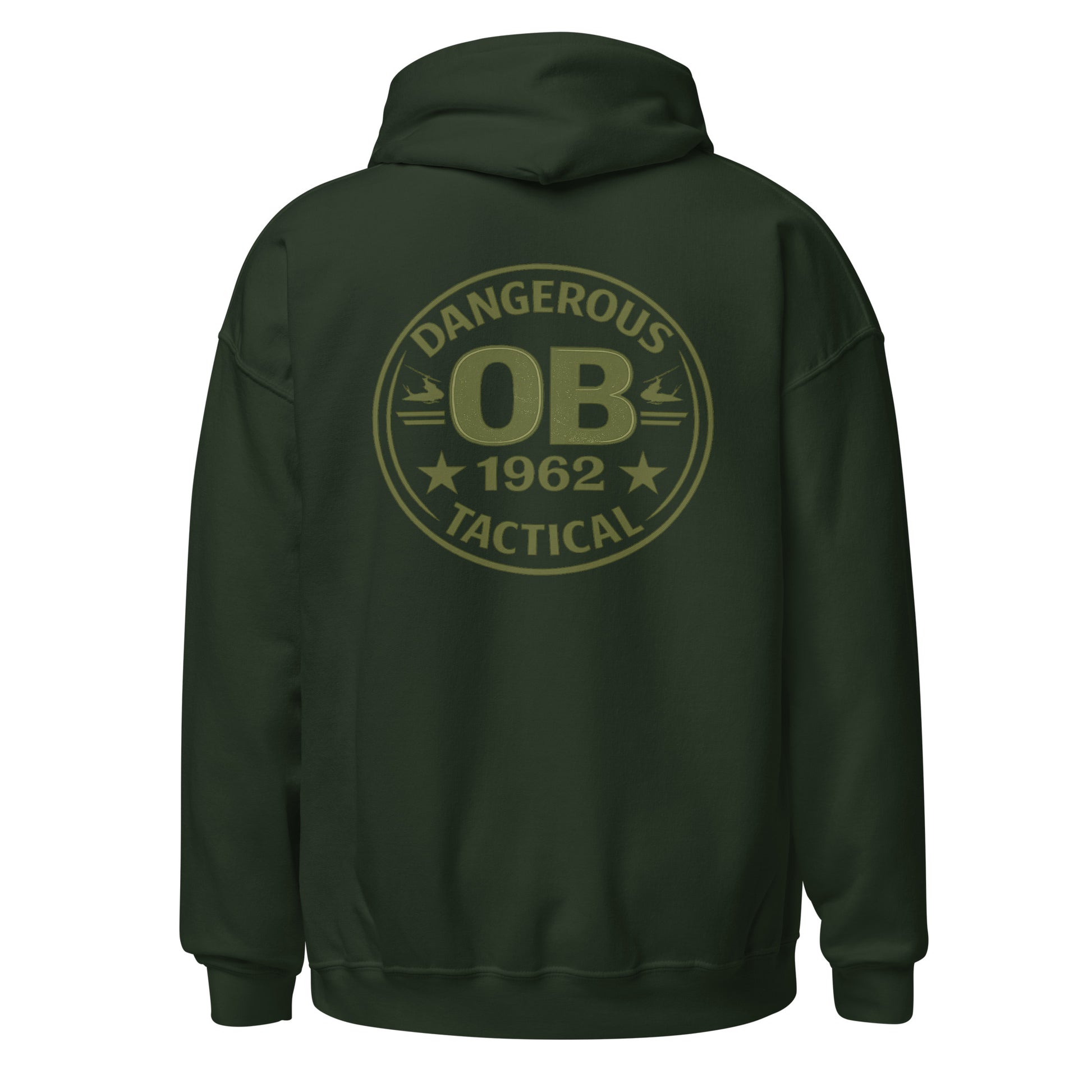 Forest green unisex hoodie by OB DANGEROUS, featuring a comfortable heavy-blend fabric and stylish design for gym and street wear.