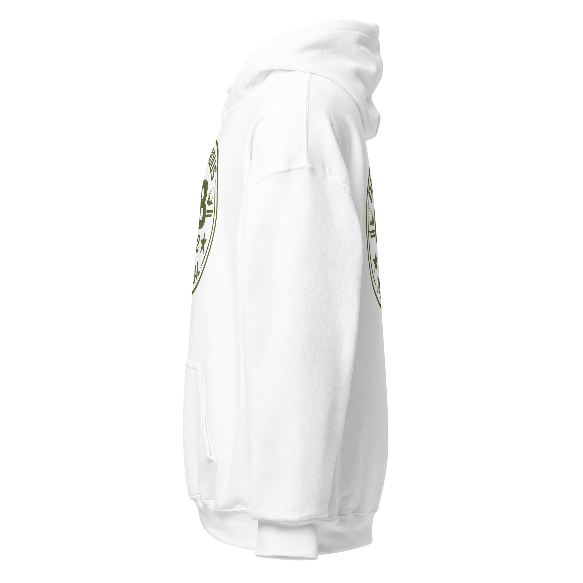 White unisex hoodie from OB DANGEROUS featuring a casual design, suitable for gym, streetwear, and everyday style.