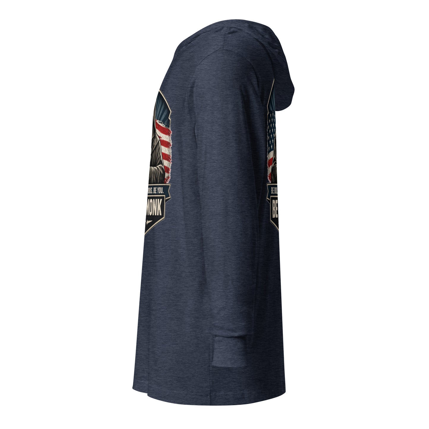 Unisex navy Heather long-sleeve hoodie T-shirt by OB DANGEROUS, featuring a casual fit with a hood and long sleeves.
