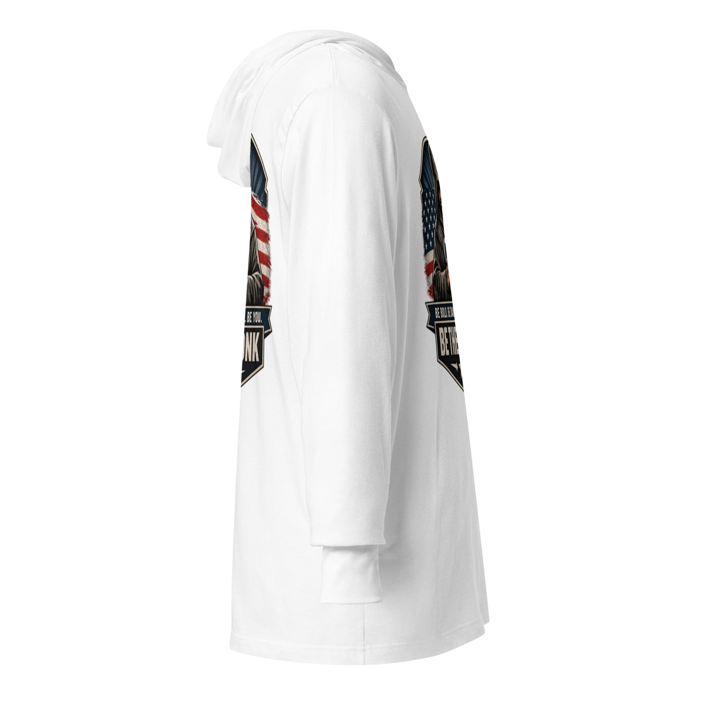 Unisex white hooded long-sleeve T-shirt from OB DANGEROUS Be The Monk OBDangerous, designed for gym and street wear.