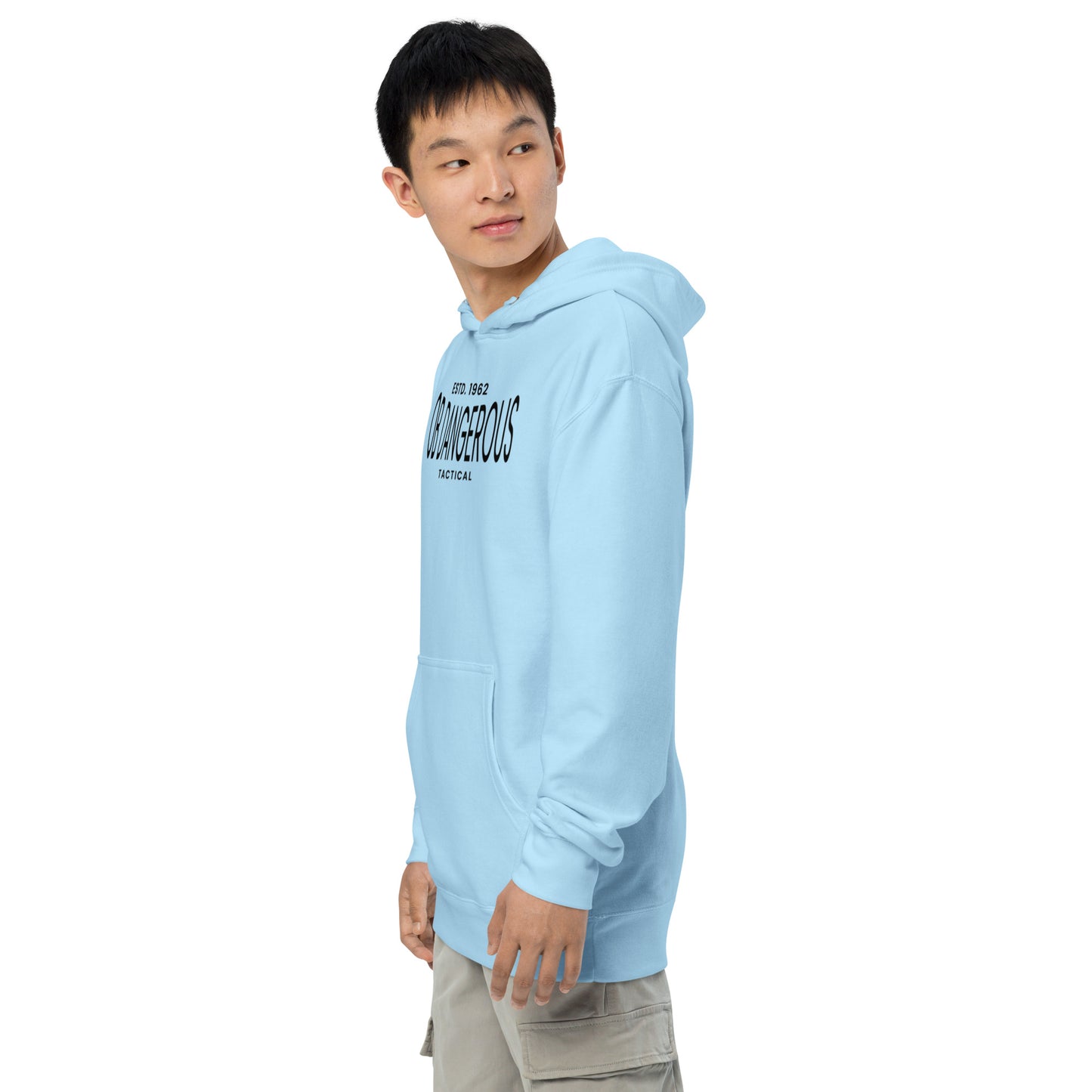Blue aqua OBDangerous unisex tactical midweight hoodie, stylish and versatile for gym, street, and casual wear.