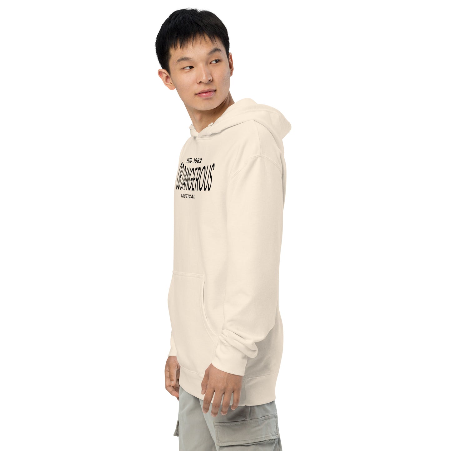 Unisex midweight hoodie by OB DANGEROUS, featuring a bone color design, suitable for gym, street, and casual wear.